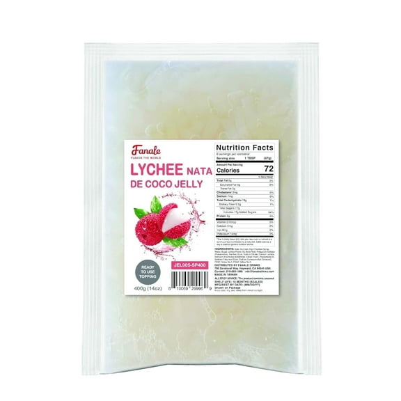 Fanale Coconut Jelly Topping nata de coco for Bubble Tea 400 g | Lychee Jelly | for Boba Tea, Smoothies, Slushes, Desserts 400g ( Pack of 1 )