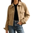 thumbnail image 2 of Bazzctt Womens Corduroy Bomber Jacket- Casual Turndown Collar Lightweight Button Up Shacket Fashion Jacket Outwear Khaki Size 2XL, 2 of 8