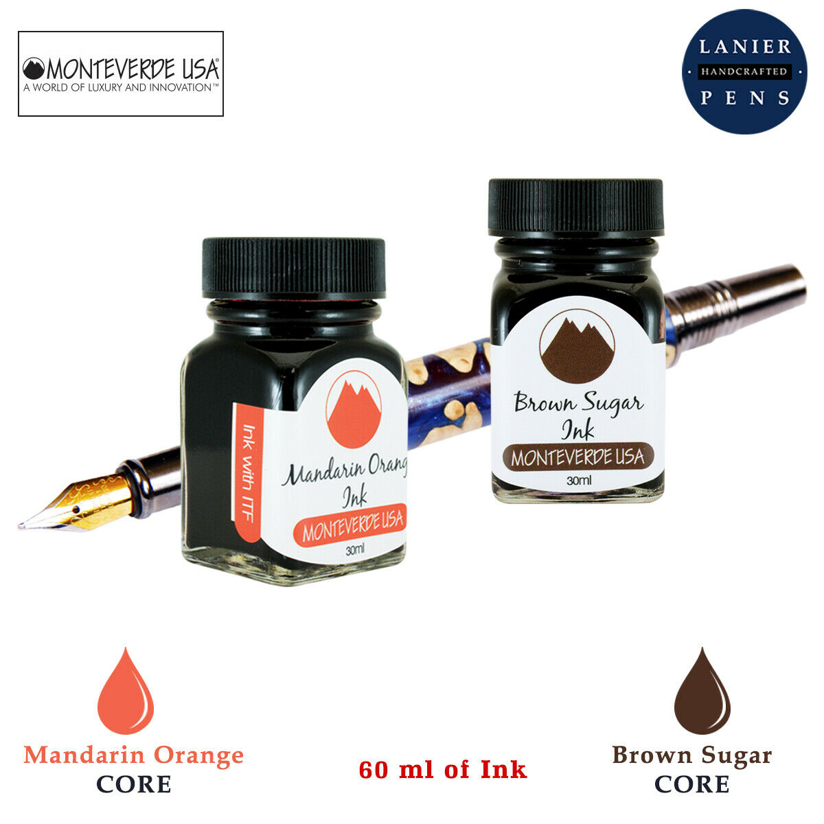 Monteverde 60ml Core Fountain Pen Ink Bottle (30ml Mandarin Orange Ink Bottle G309MO, 30ml Brown Sugar Ink Bottle G309BS)