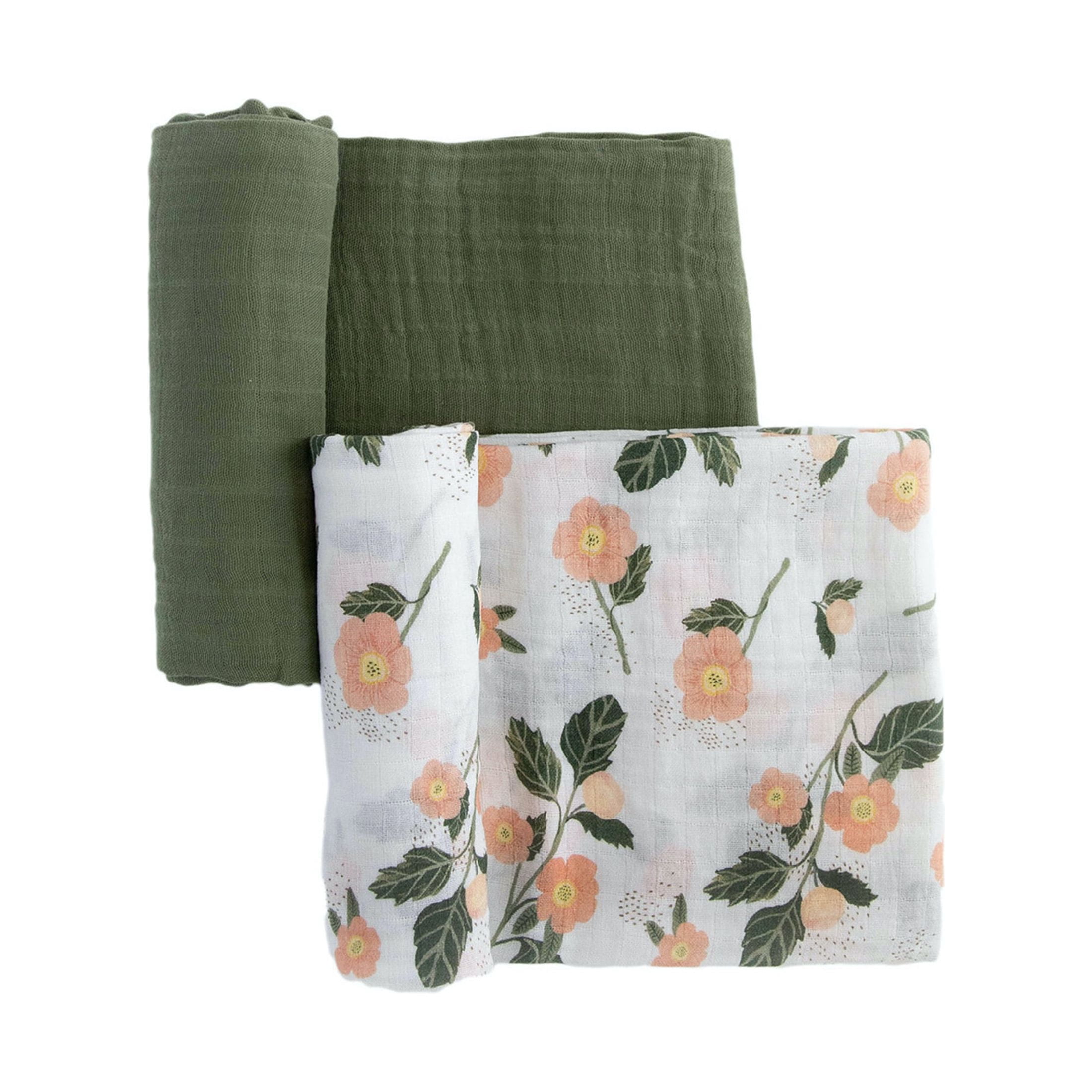 Red Rovr 100% Organic Cotton Muslin Swaddle Infant Blanket 2 Pk, Unisex, Blushing Bloom