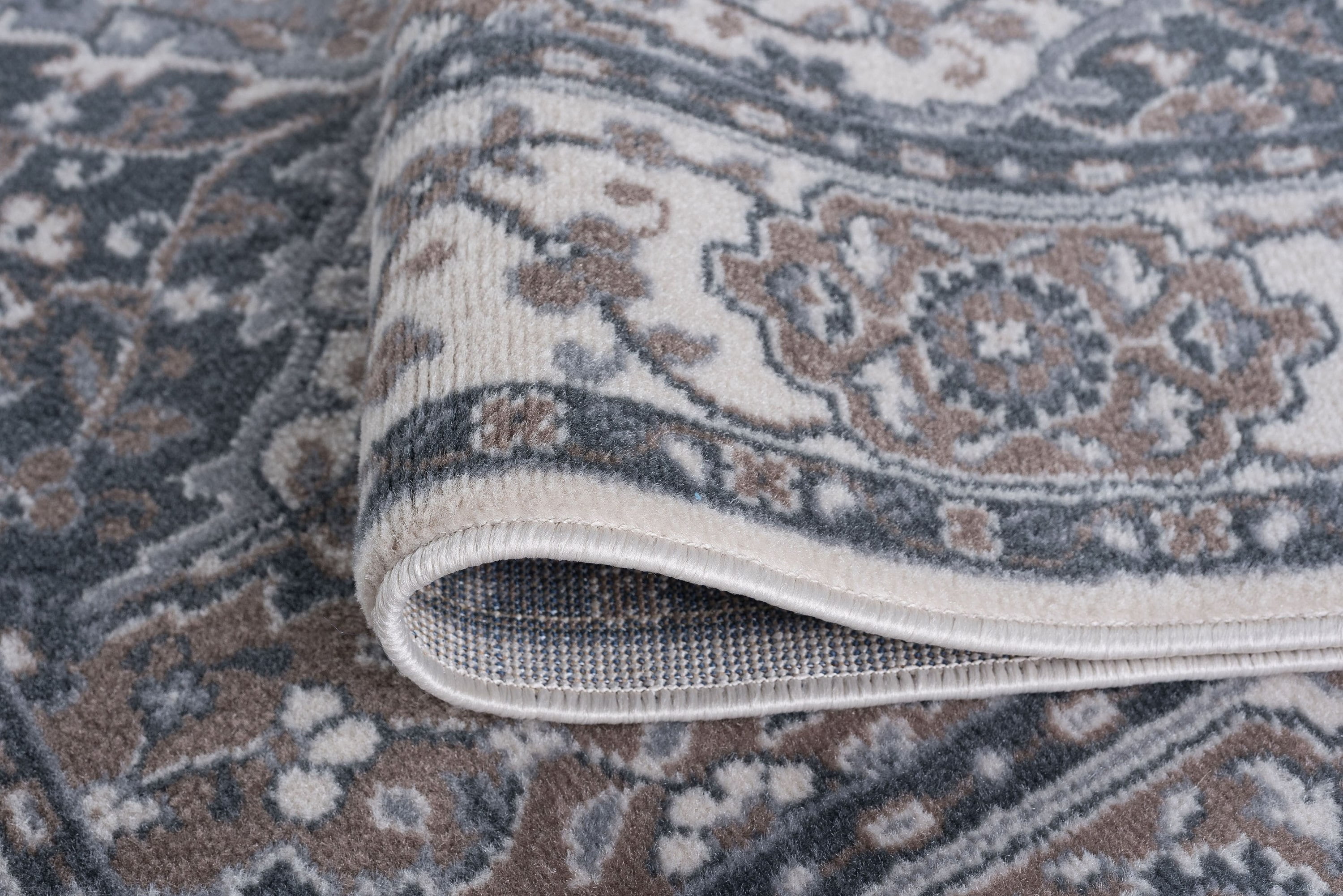 Madison Traditional 2' x 7' Cream and Gray Polypropylene Indoor Area Rug