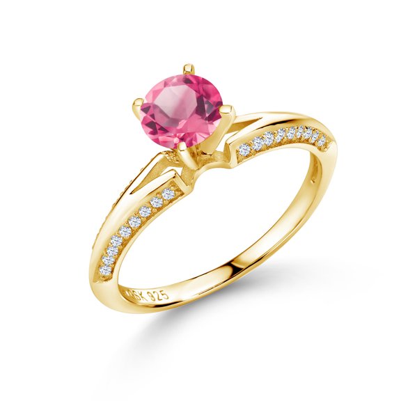 Gem Stone King 2.08 Ct Round Pink Mystic Topaz 18K Yellow Gold Plated Silver Ring (Size 7)