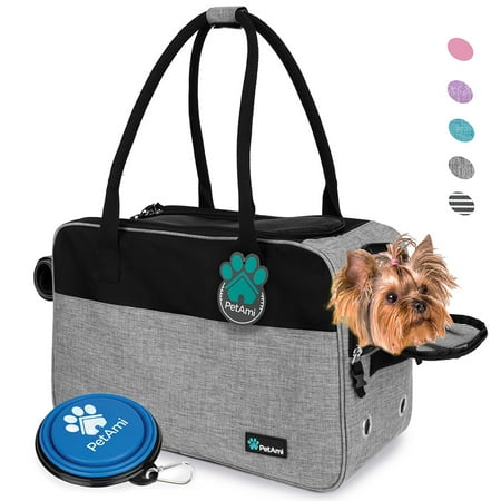 PetAmi Dog Purse Carrier for Small Dogs  Airline Approved Soft Sided Pet Carrier with Pockets  Ventilated Dog Carrying Bag Puppy Cat  Dog Travel Supplies Accessories Carry Tote Bag  Sherpa Bed  Gray