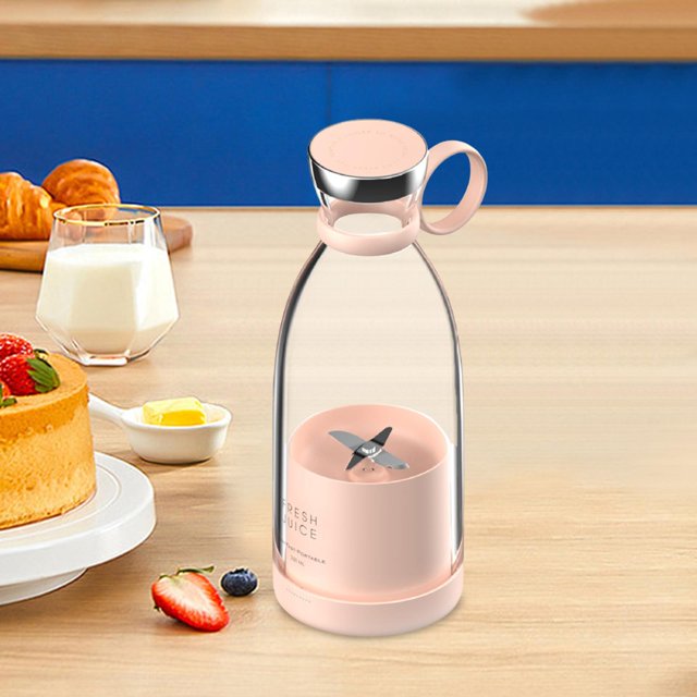 Electric Juicer Cup Handheld 380ml Small Juice Maker for Travel Camping Work Pink