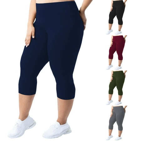 GXIPO Women s Plus Size Capri Leggings High Waist 7/8 Compression Tummy Control Yoga Pants Wine 2XL