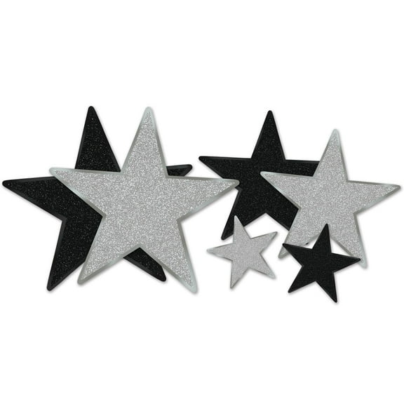 72 Pack Beistle Glittered Foil Star Party Cutouts - Asst black/silver