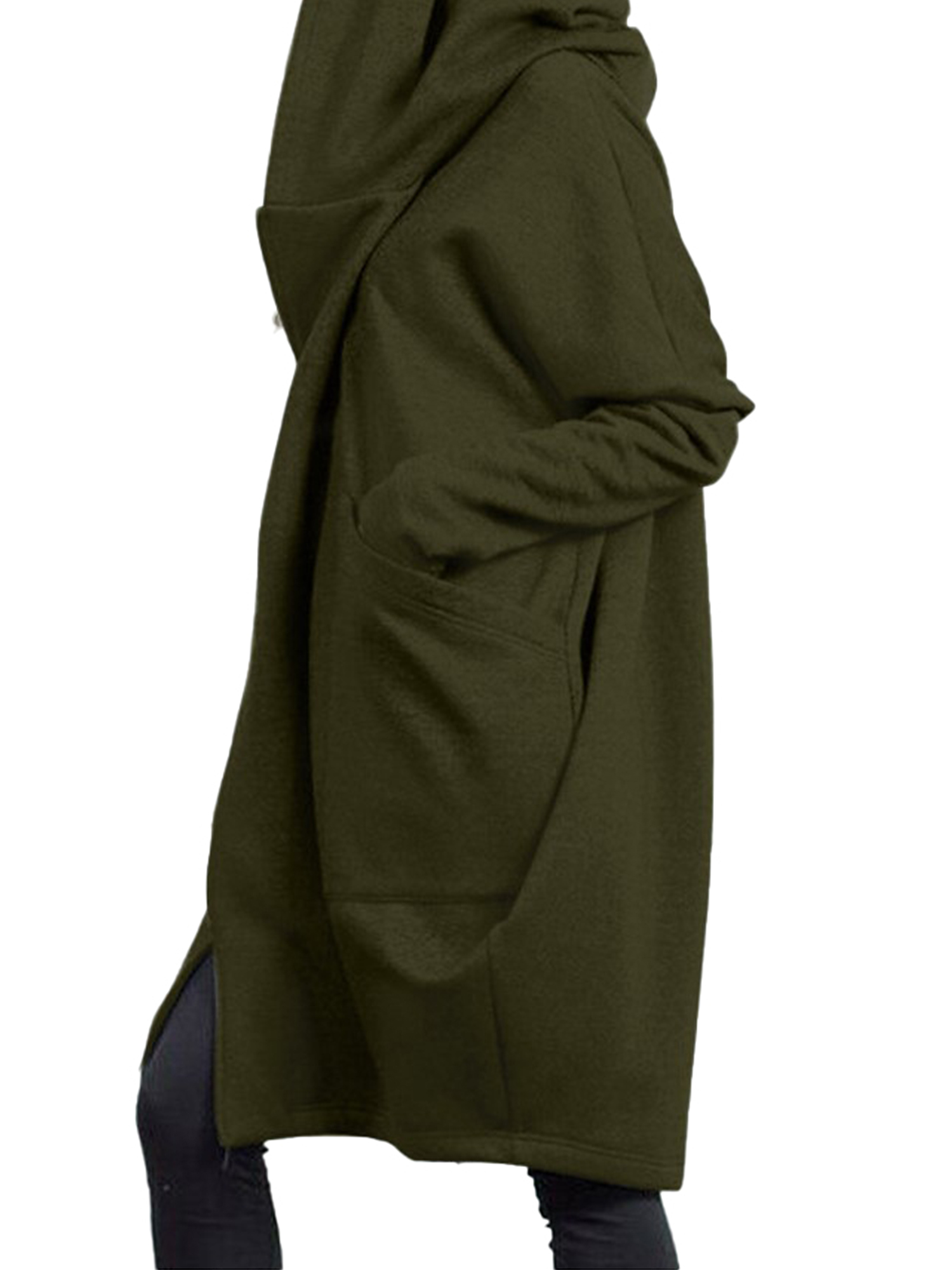 Ladies Plus Size Zipper Hoodies Mid-Length Loose Coat Casual Pocket Jackets Women Autumn Baggy Warm Overcoat Office Working Lounge Wear Women Plus Parkas Coats Anoraks - image 3 of 4