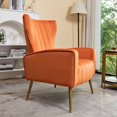 thumbnail image 3 of Silla de acento de terciopelo con patas de metal, sillón tapizado moderno, silla lateral de espalda para salón dormitorio pequeños espacios, 3 of 5