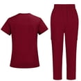 thumbnail image 3 of WULMLEO 2 Piece Scrub Sets for Women V Neck Stretch Scrubs Outfits Medical Short Sleeve Fashion Nursing Workwear Shirts and Joggers Soft Comfortable Casual Petite Nurse Uniform Deep Red M, 3 of 6