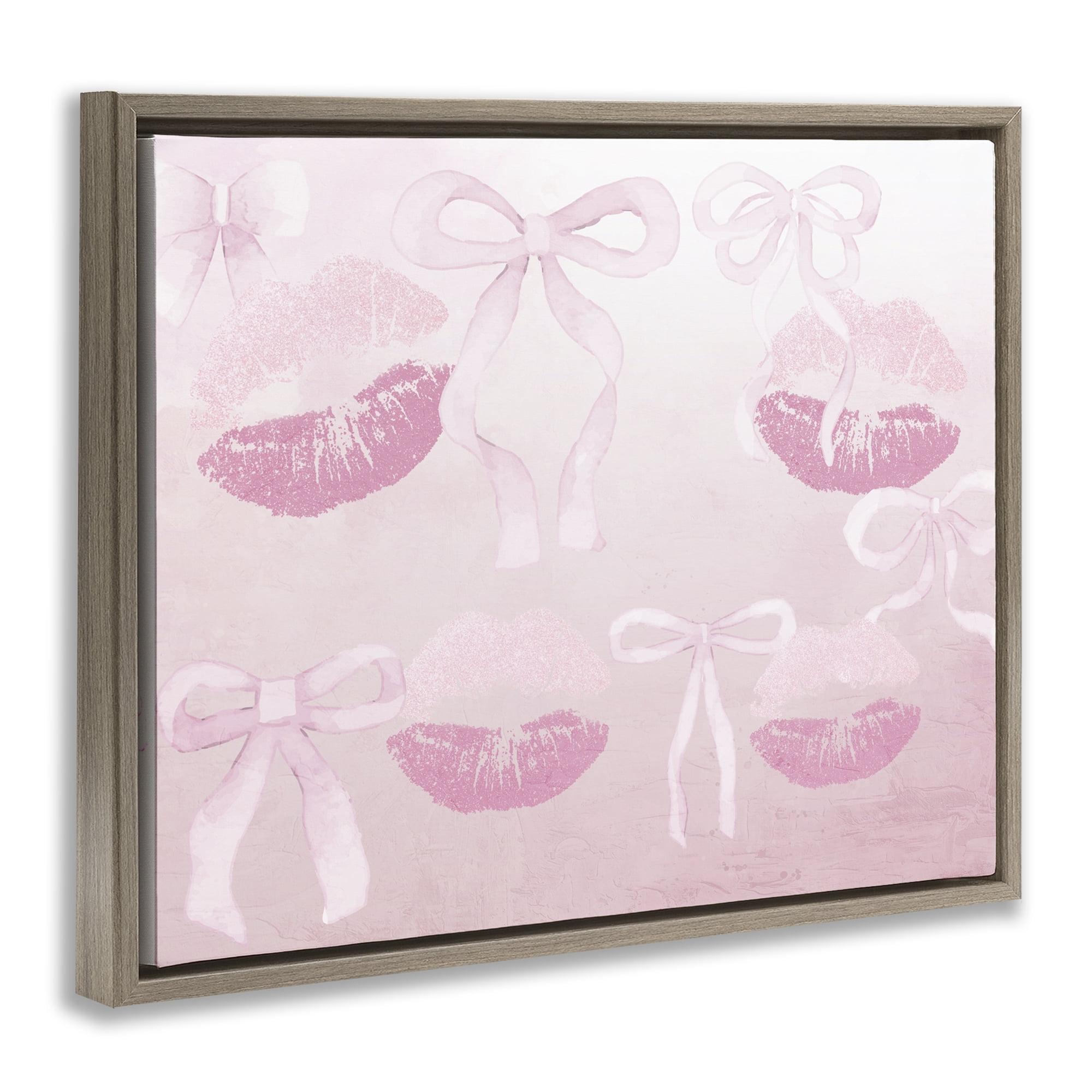 Dreamy Bows & Lips Brown Framed Floater Canvas Wall Art, design by Kim Allen