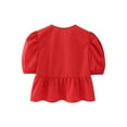 thumbnail image 7 of Raccmtaty Women's Summer Babydoll T-Shirt Solid/Stripe Short Puff Sleeve Round Neck Tie-Up Front Peplum Tops, 7 of 7
