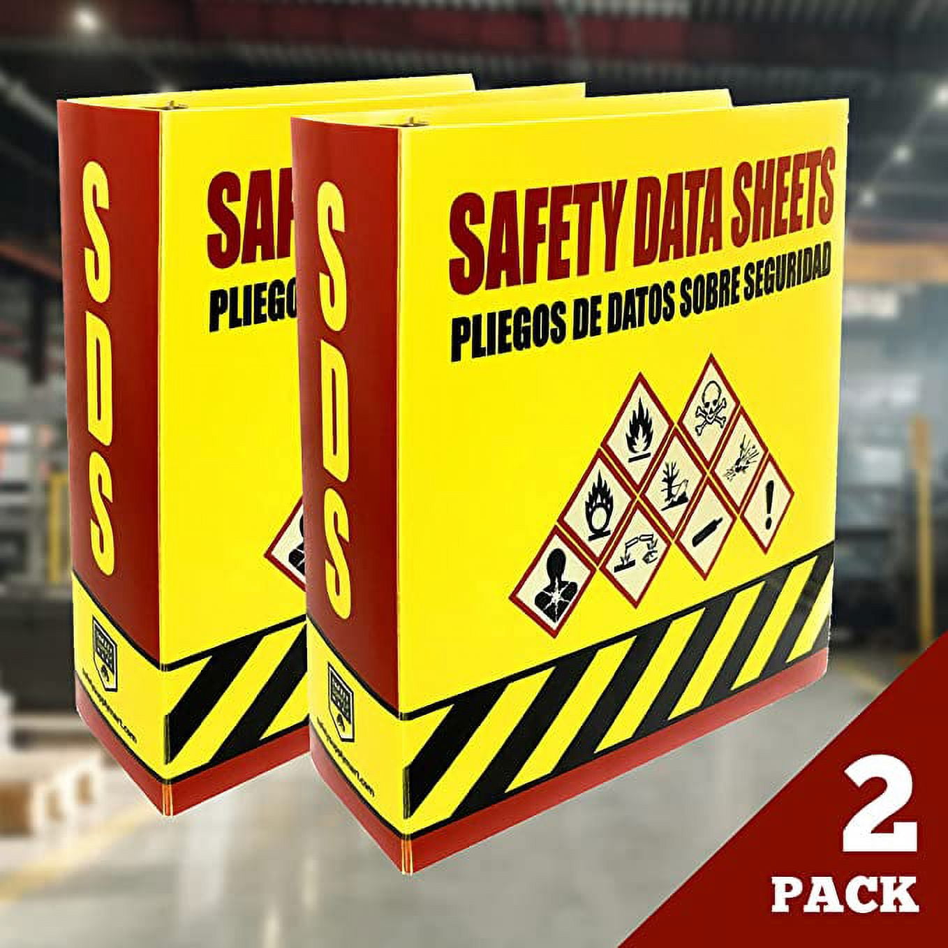 SDS Binder, Heavy Duty 3 Ring Binder 3 Inch, English Spanish Bilingual, 600 Safety Data Sheets Capacity, Pack of 2