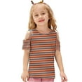 thumbnail image 4 of Girls Cold Shoulder 3/4 Sleeve Tops Dressy V Neck Stripe Cut Out Blouse Elegant Workout Trendy T Shirt for 3-12 Years, 4 of 7