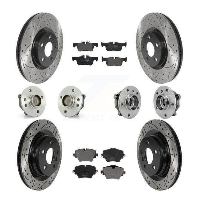 Transit Auto Front Rear Hub Bearings Assembly Coated Disc Brake Rotors and Semi-Metallic Pads Kit (10Pc) for Car BMW X1 X2 KBB-127039