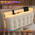 thumbnail image 4 of Homfa Twin Size Bed Frame with Storage Drawer and Charging Station, LED Bed Frame with Crystal-Button Tufted Headboard, Beige, 4 of 8