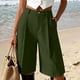 thumbnail image 1 of Neewe Bermuda Shorts for Women Summer Dressy Casual Elastic High Waisted Button Wide Leg Knee Length Shorts with Pockets, 1 of 7