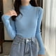 thumbnail image 1 of Suéter de cuello medio de manga larga con forro interior, versión coreana de otoño e invierno, suéter básico de corte ajustado para mujer, suéter de cuello alto de imitación, 1 of 5