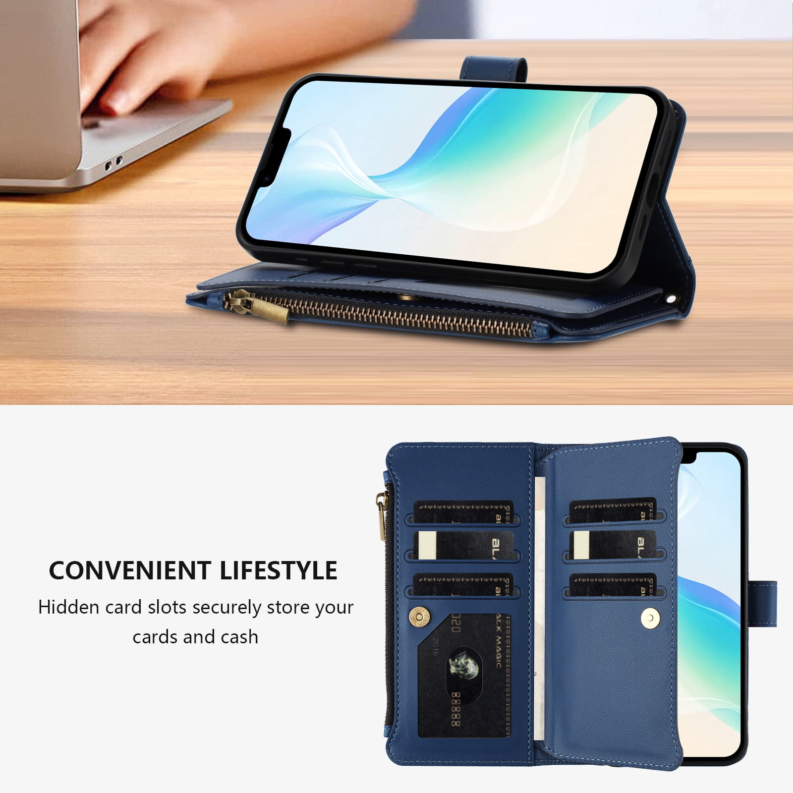 Case for TCL K23 Classic Leather Phone Case with Detachable Wrist Strap Zipper Pocket Card Holder Kickstand Support Wireless Charging Shockproof Cover
