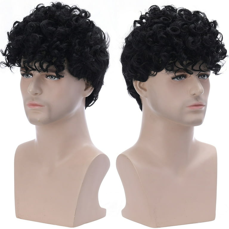 Kiplyki Wig Men's Short Curly Hair Black Hair Cover 