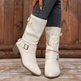 thumbnail image 6 of Shrysg Women's Mid Calf Vintage Double Buckle Comfortable Slouchy Boots Pointed Toe Chunky Heel Slip-On Boots for Fall Winter Daily Wear Party Office White, 6 of 9