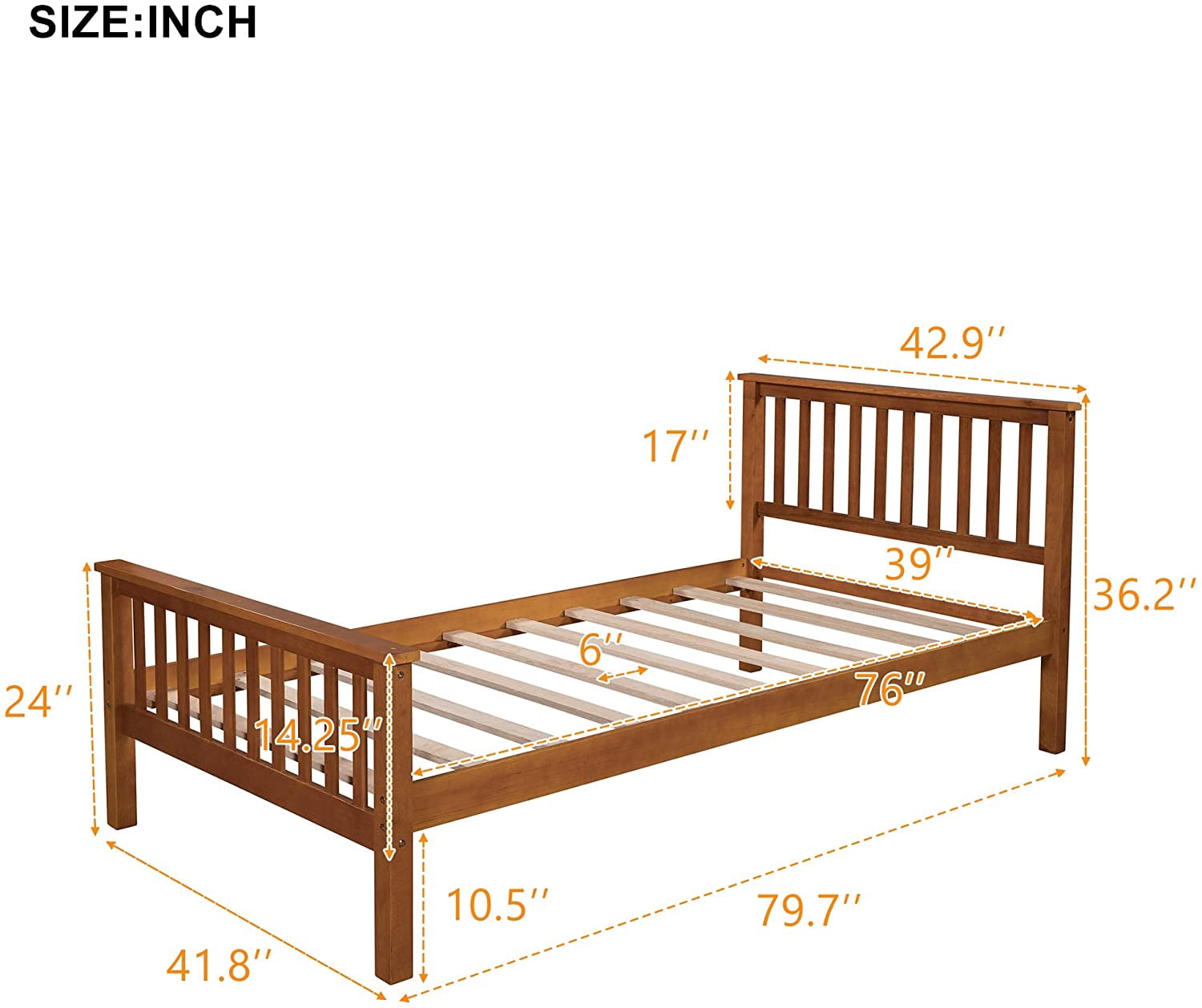 Harper & Bright Designs Twin Bed Frame Wood Platform Twin Bed No Box Spring Required, Oak