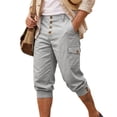 thumbnail image 3 of BiZtdJrK Men's Casual High Waisted Walking Long Shorts with Button Pockets Solid Casual 3/4 Length Summer Capris Gray XL, 3 of 10