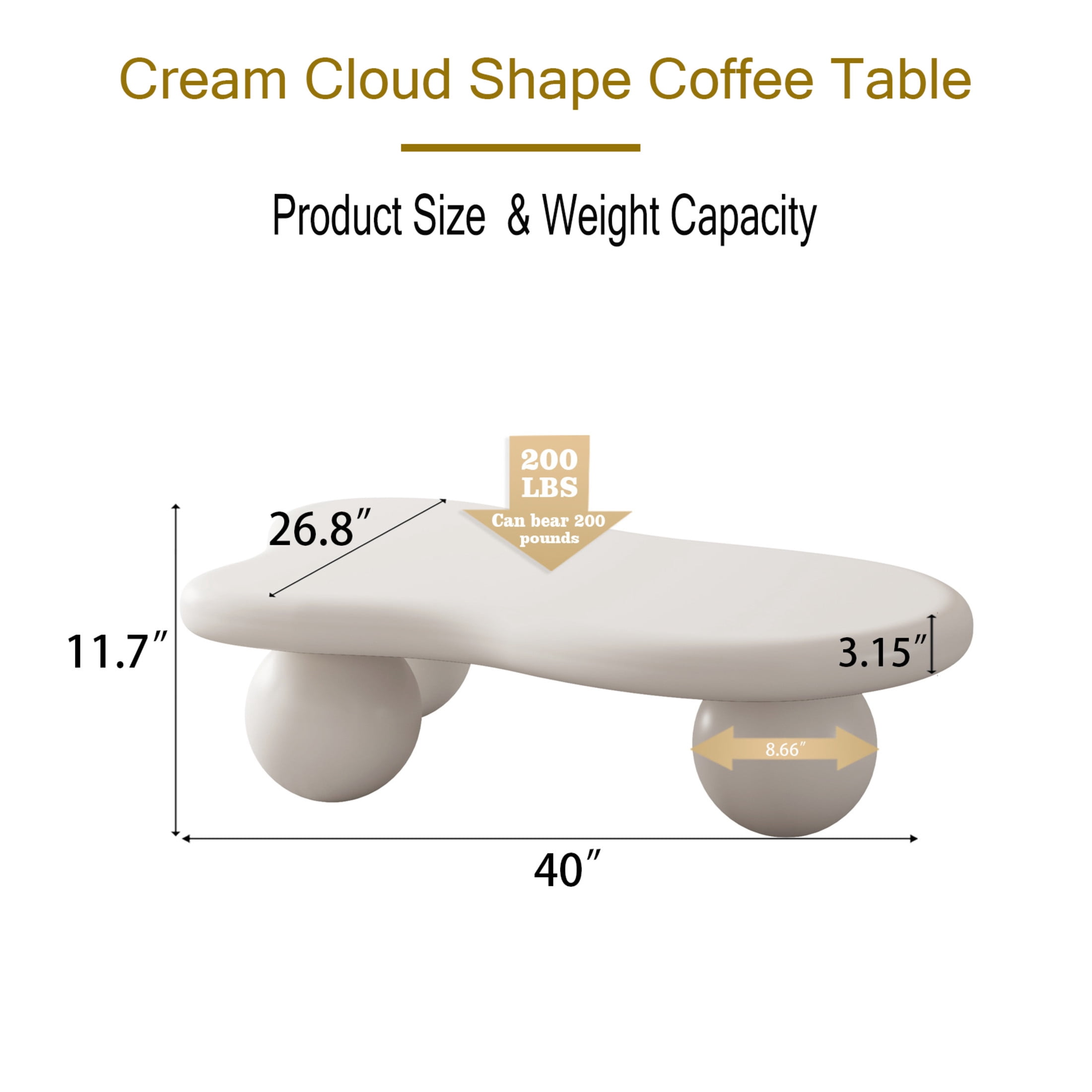 Noble House 40" Cloud Shaped Coffee Table with Ball Legs, Modern Aesthetic Accent Table for Living Room, White