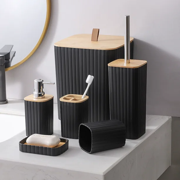 Xiao Hua Juego de accesorios de baño - Juego de baño, juego de accesorios de baño de 6 piezas - Negro