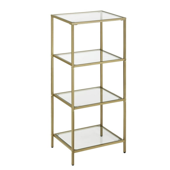 VASAGLE Bibliothèque, Unité de Rayonnage à 4 Niveaux, Étagère, Verre Trempé, Assemblage Facile, pour Salon, Salle de Bain, Bureau, Couleur Dorée ULGT28G