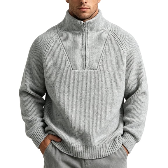 Mens Knitted Sweater Tops Hooded/Hoodless Sweater Cardigan Fall Winter Jumpers for Men W001-Grey Size L