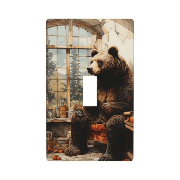 1-Gang Toggle Wall Plate Single Light Switch Cover - Rustic Lodge Cabin Bear Southwestern vintage