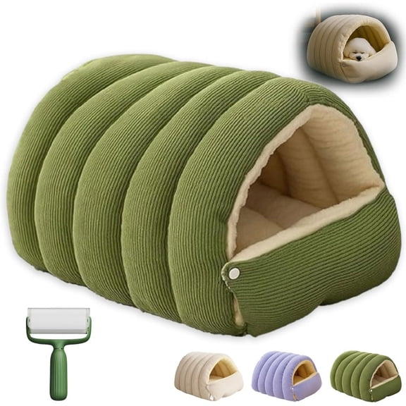 2026 Cozy Cat Cave Removable and Washable Winter Closed-Off Cat Bed Upgraded Cat Winter Bed with Soft Plush Cushion Warm Enclosed Sleeping House for Indoor Cats and Small Dogs (Green, Small)