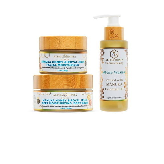 Manuka Beauty Face Wash, Manuka Honey & Royal Jelly Face Cream Serum & Body Butter by Alpha Honey Health