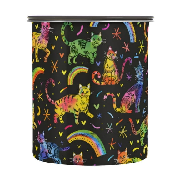 Cat Rainbow Airtight Coffee Bean Canister 30oz Food Storage Containers with Lids For Gournd, Tea, Sugar, Flour, Rice, Cereal, Candy Cookie Jar