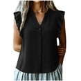 thumbnail image 2 of ClodeEU Women's V Neck Ruffle Sleeveless Blouse,Casual Button Down Tank Top Black,Women's Plus XL, 2 of 6