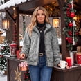 thumbnail image 4 of Women's Fleece Jacket Sherpa Teddy Fleece Coat Button Front Warm Outerwear with Pockets Stand Collar for Fall Winter, 4 of 8