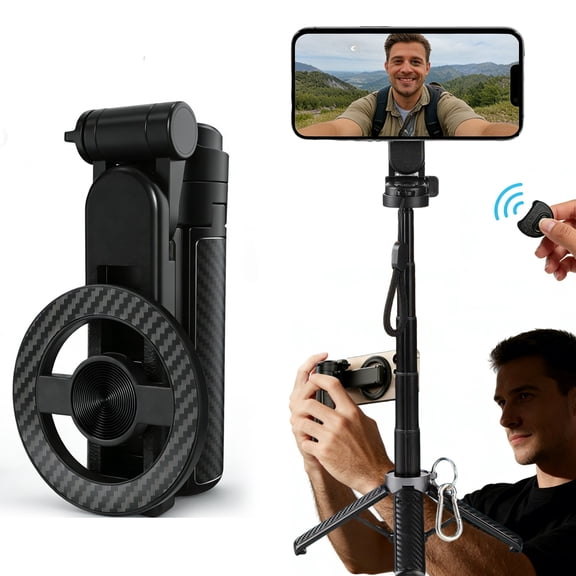 No-Shake Selfie Stick Tripod,360° Rotation Magnetic Phone Stand Holder with Remote,for iPhone Galaxy S24Ultra Handheld Desktop Vlogging Video Recording