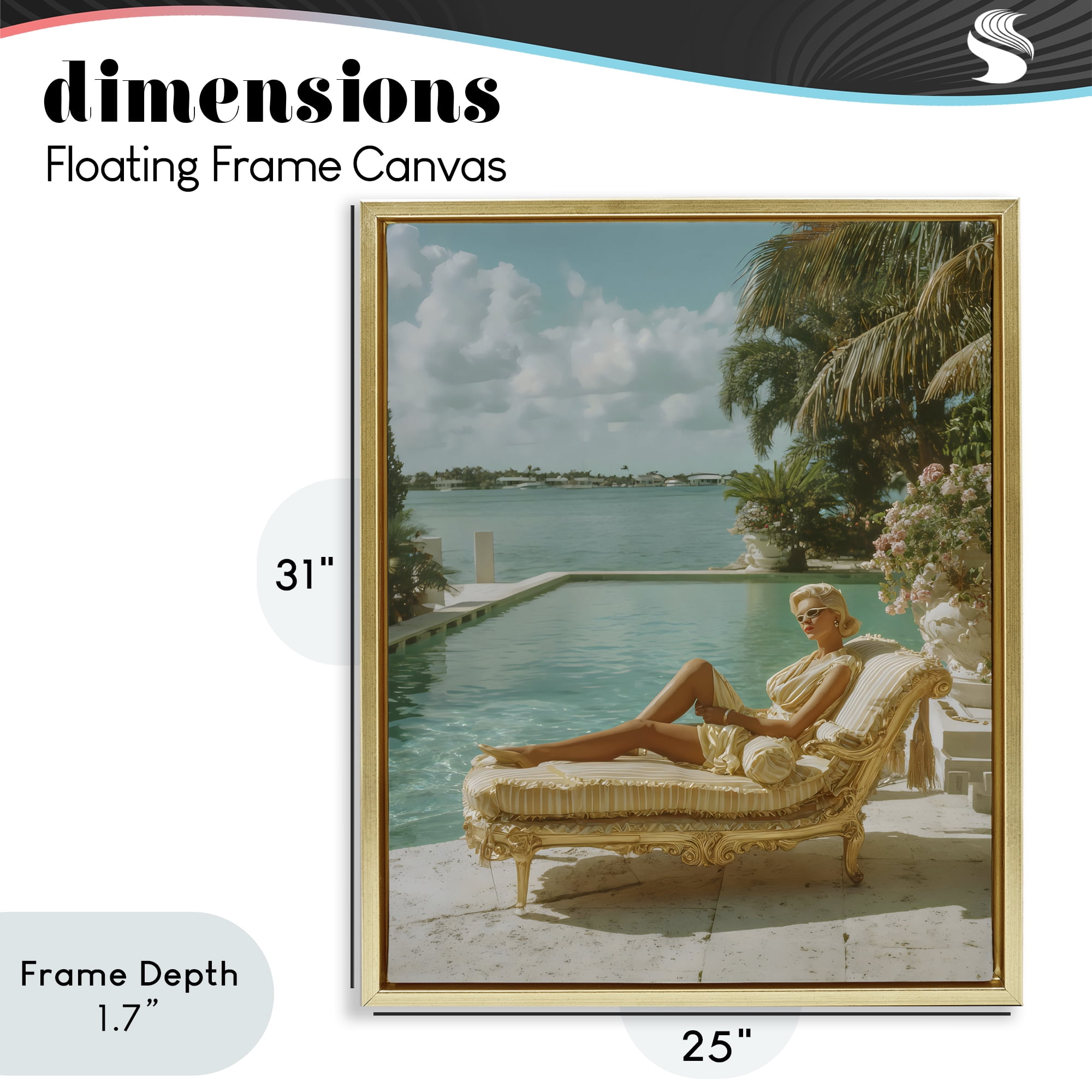 Stupell Industries Vintage Poolside Woman Gold Framed Floater Canvas Wall Art, design by Franklyn Gregory