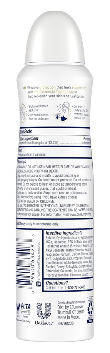Dove Deodorant 3.8 Ounce Dry Spray Invisible Sheer Fresh (Pack of 2)