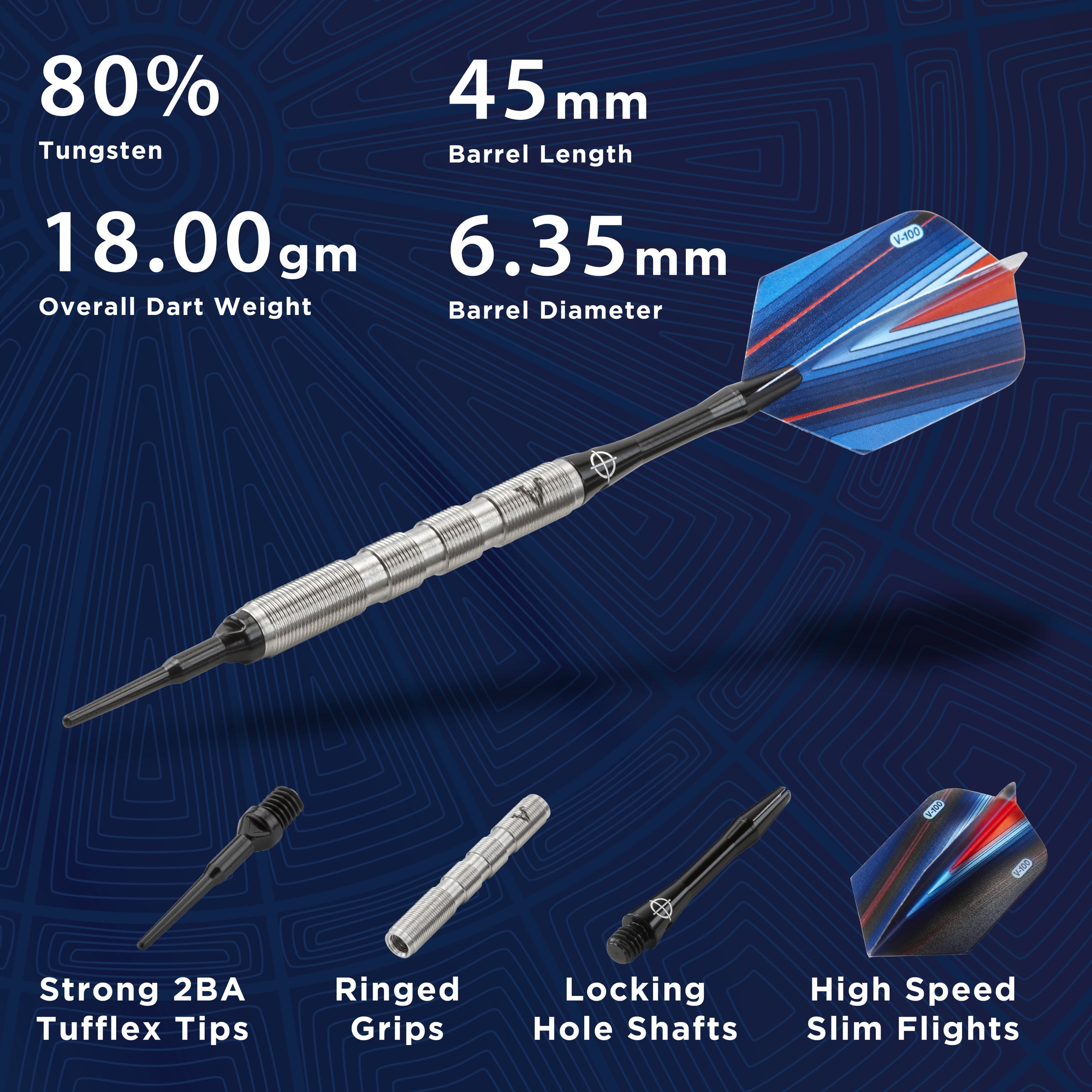 Viper Sidewinder 80% Tungsten Soft Tip Dart Set, Ringed Barrel, 18 Grams