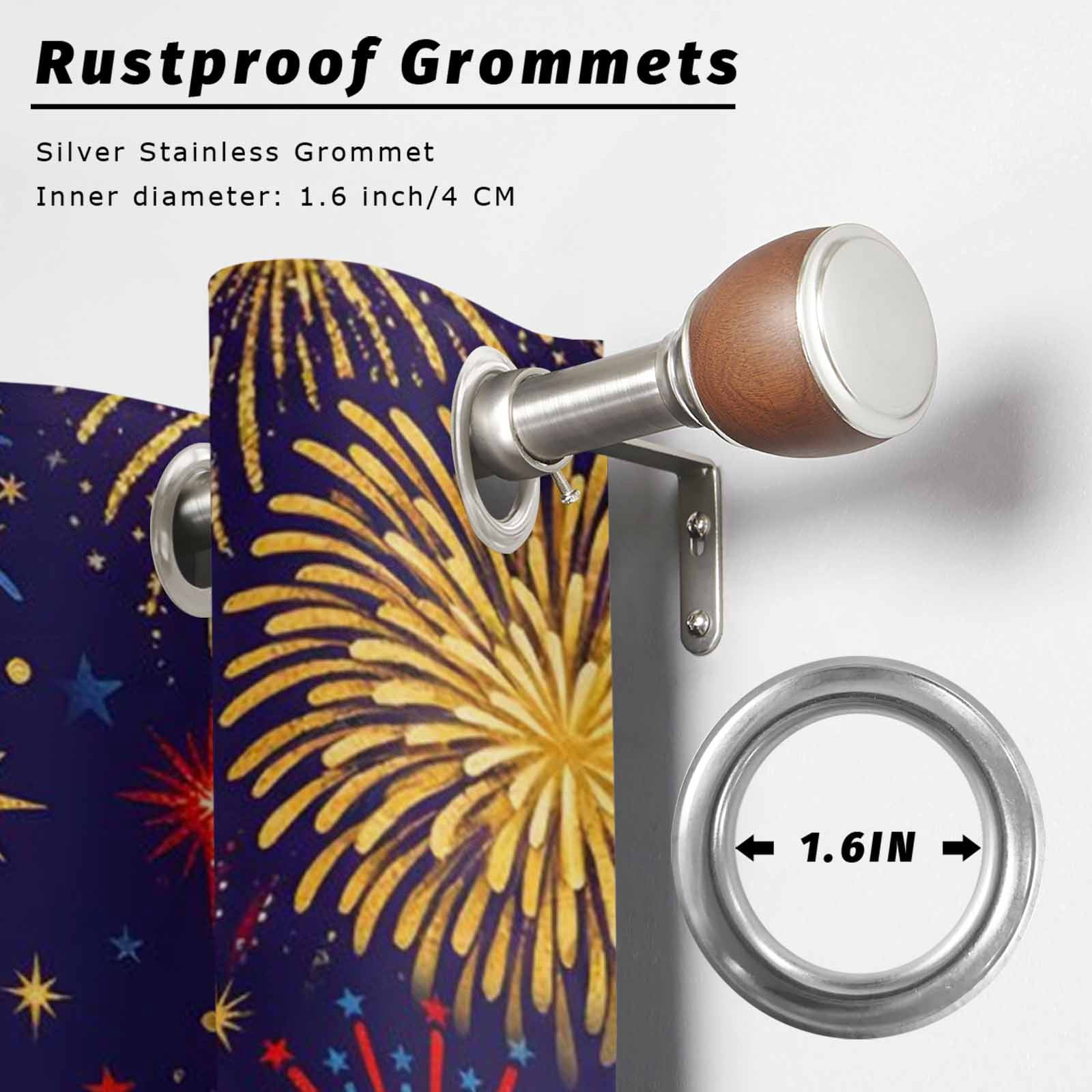 July 4th Outdoor Curtains for Patio, Independence Day Retro Red Blue Yellow Fireworks Dark Blue Sunshade Privacy Drapes Grommet Waterproof Outside Curtains for Porch/Cabana/Balcony 54"x 108", 1 Panel