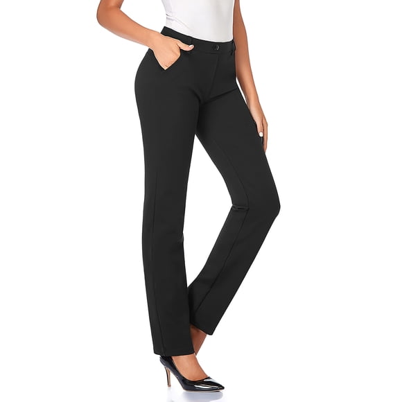 Tapata Pantalones de vestir rectos elásticos para mujer de 28''/30''/32''/34'' con bolsillos Tall Petite Regular para oficina, trabajo, negocios, 32"" Negro S