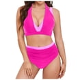thumbnail image 3 of BOBOGOJP Women Plus Size High Waisted Bikini - Ribbed Two Piece Swimsuit Tummy Control Bathing Suit V-Wired 2026 Swimwear Red for Size L, 3 of 8