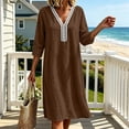 thumbnail image 5 of Lnmiateer Women Relaxed Midi Dress Deep V‑Neck 3/4 Rolled Sleeve Crochet Trim With Pockets Beach Vacation Going‑Out Outfit, 5 of 6
