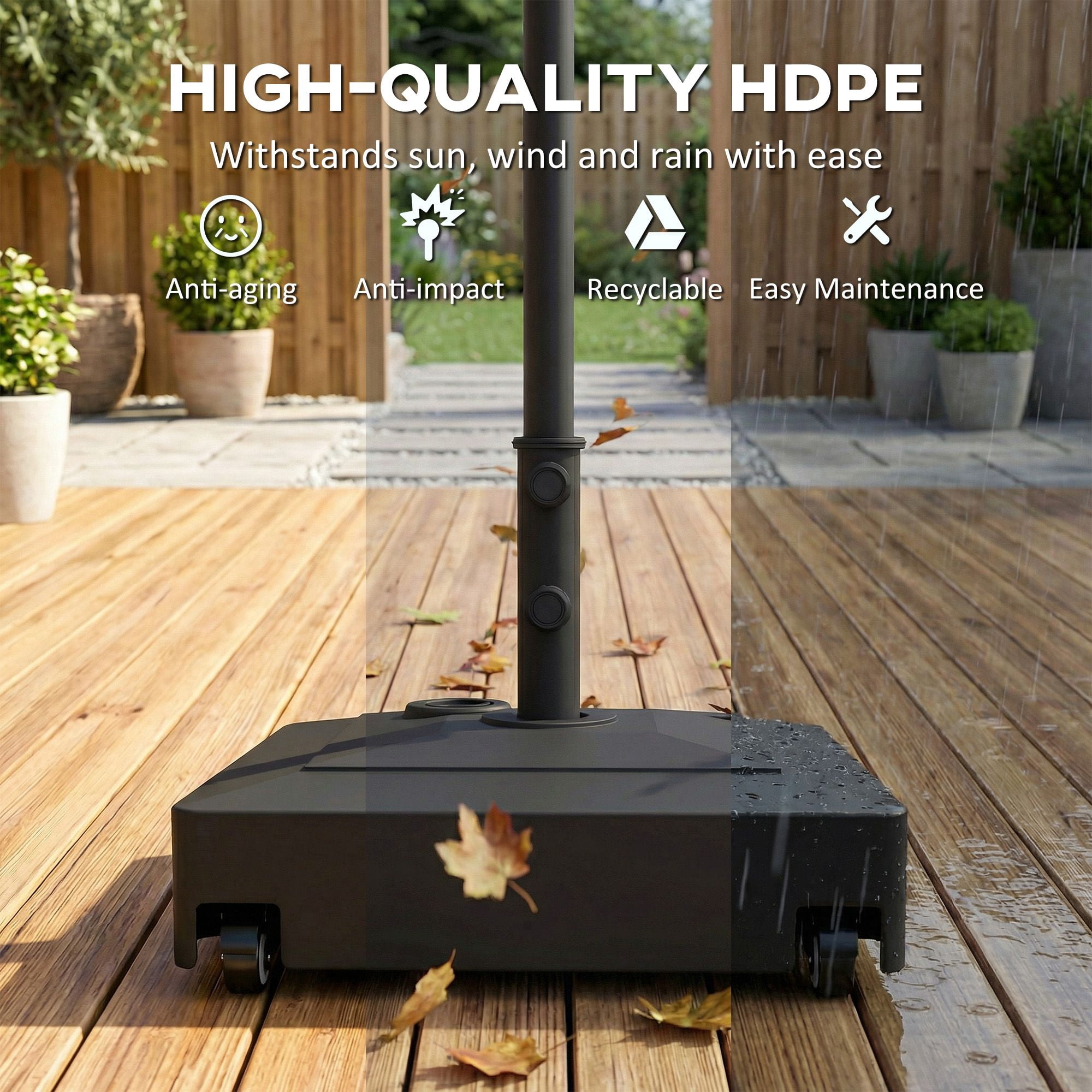 Patio Umbrella Base with Wheels, 134 lbs Stand/88 lbs Water Filled Outdoor Umbrella Stand for 1.38/1.5/1.89" Pole, Black