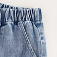 thumbnail image 7 of Shorts for Girls Girls Elastic Waist Washed Denim Shorts Solid Color Summer Casual Straight Leg Cute Fashion for Kids Blue 9 Years-10 Years, 7 of 7