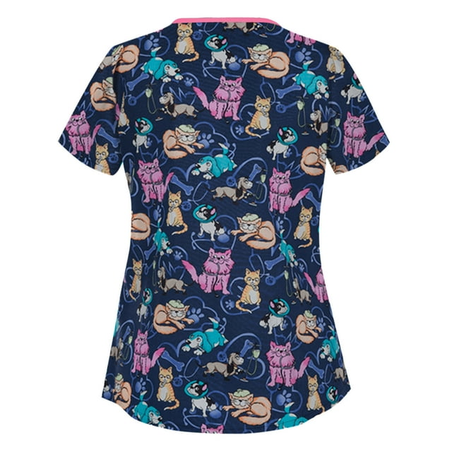 Hauts d'Été pour Femmes 2023 Mode Féminine Imprimé Animal Manches Courtes Col Hauts Uniforme de Travail Blouse Chemise