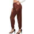 thumbnail image 1 of Pantalones Deportivos Allegra K Cintura Elástica con Cordón para Mujer Satén Marrón S, 1 of 6