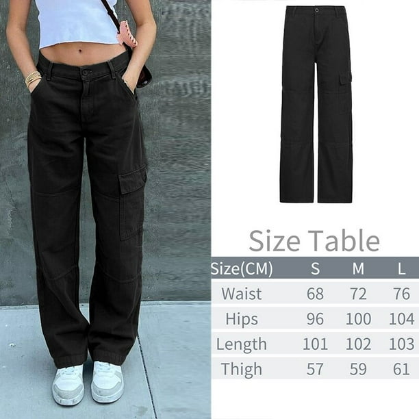 Pantalones Vaqueros Anchísimos Mujer | Cintura Alta, Bolsillos Cargo, Estilo Streetwear Negro