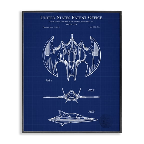 Stupell Industries Industrial Aerial Toy Blueprint Black Framed Giclee Art, 11 x 14, by Karl Hronek